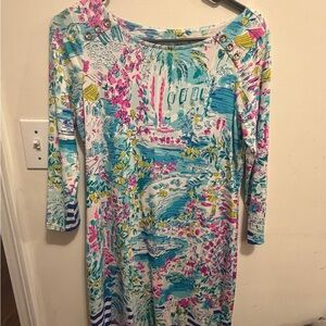 Tropical Print Long Sleeve Dress